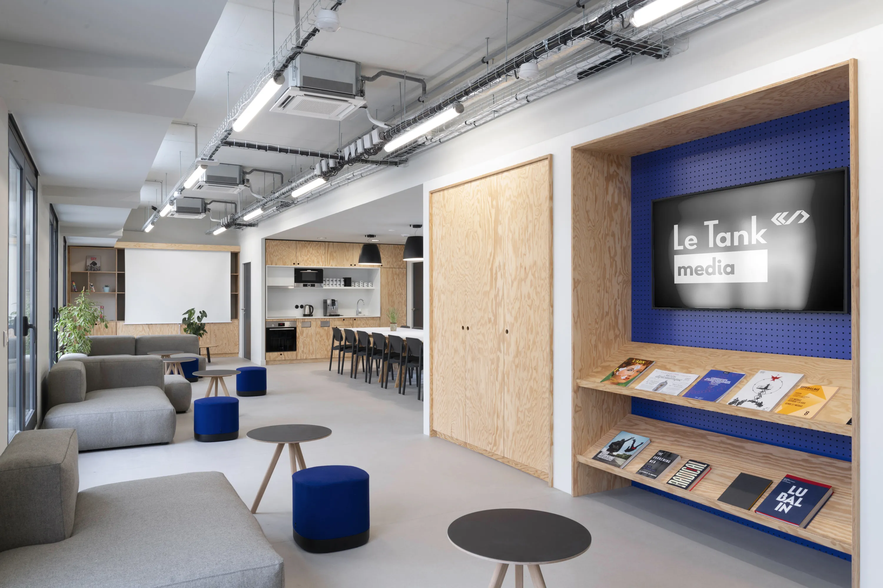 espace lounge bois cuisine commune