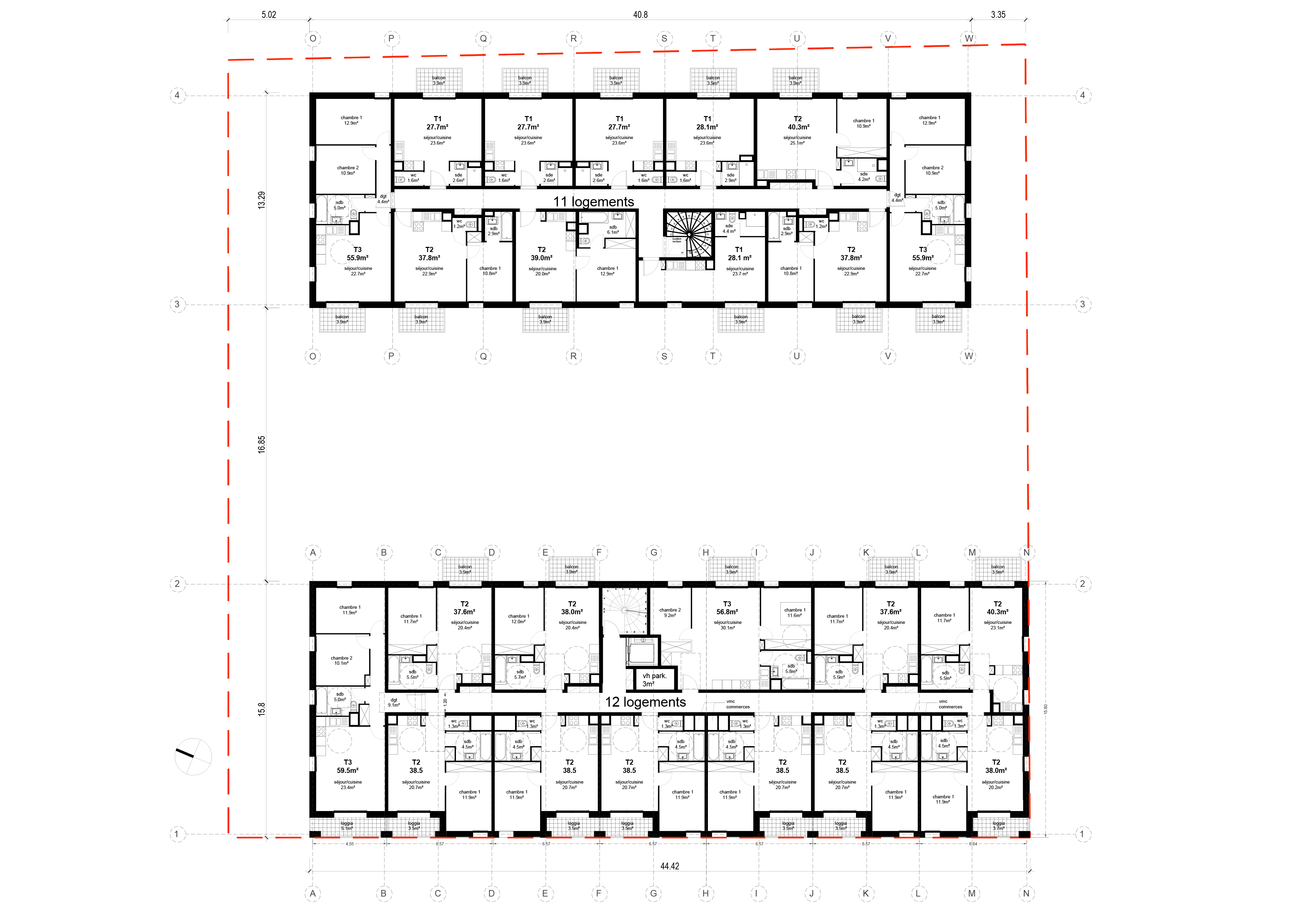 plan logements R+1 Vincent Lavergne Atelier 105